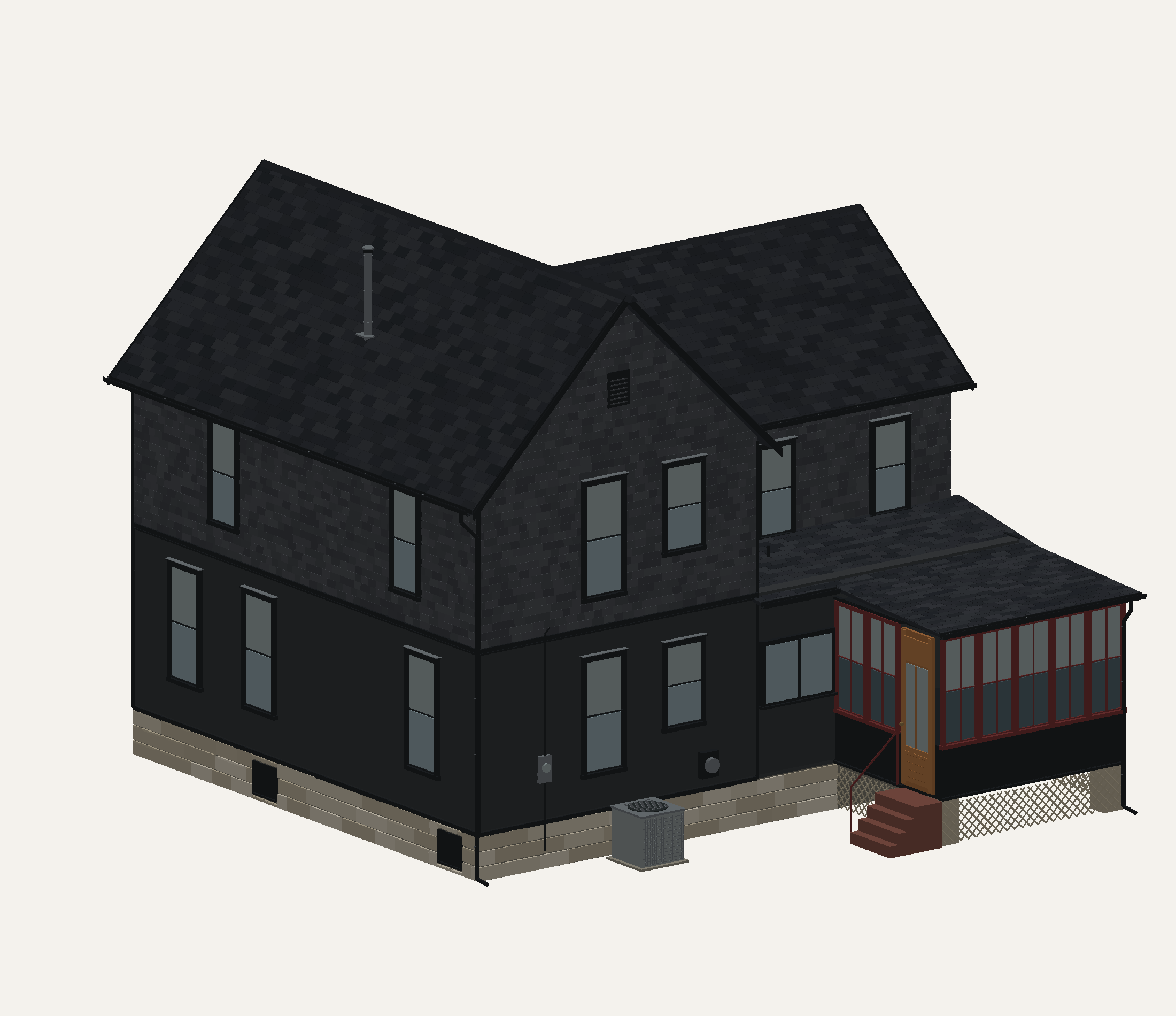 Rear digital view of the gabled house model