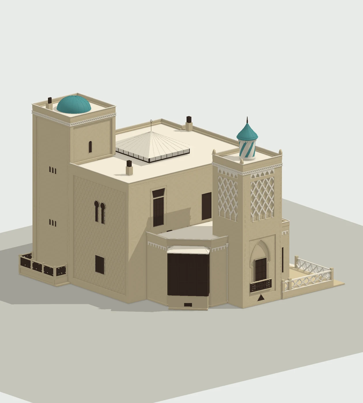 Opposite digital view of Villa Kathrine showing the towers and projecting bays